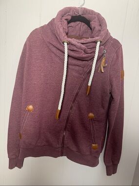 WANAKOME Women's Zip Up Cowl Neck Hoodie Jacket PURPLE Size MEDIUM